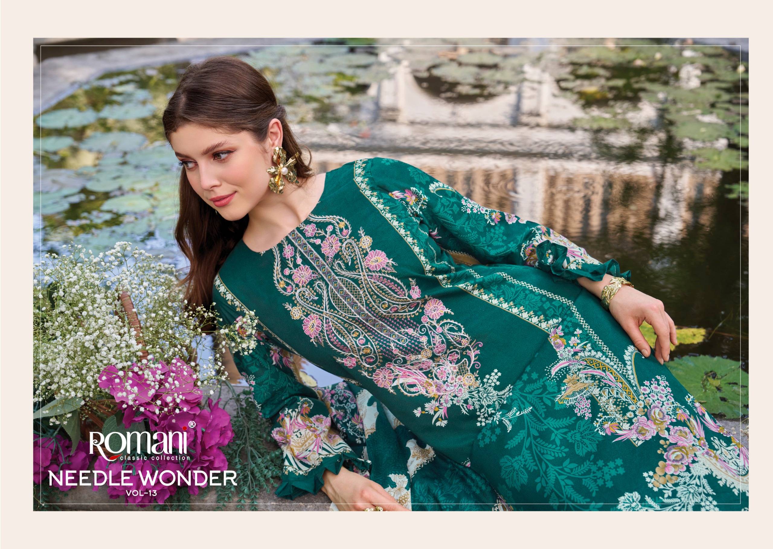 NEEDLE WONDER VOL-13 by ROMANI 1151-001 TO 1151-008 SERIES Pakistani Stylish Embroidered Premium Soft Cotton COLLECTION At Wholesale Price